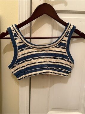Striped Knit Crop Tank in Navy and Cream